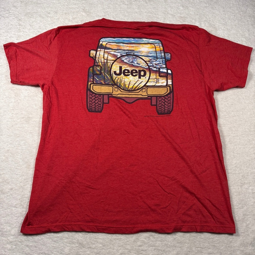 Jedco Men's XXL Red Jeep Graphic T-Shirt SUV Beach Sunset‎ Graphic Tee